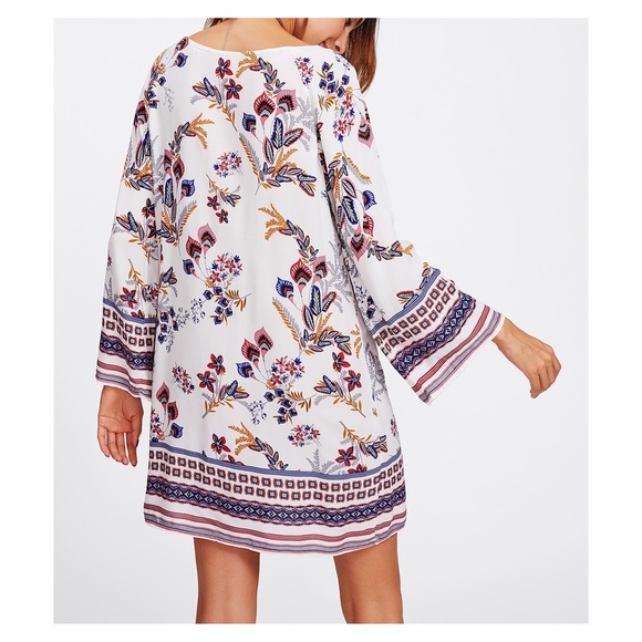 LAST ONE White Ornate Print Shift Boho Dress - Picture 5 of 5